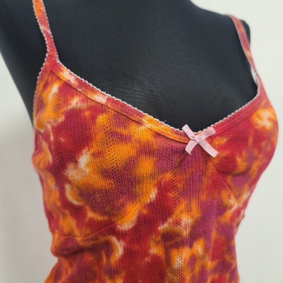 Gap Womens Y2K Babydoll Tie Dye Cami Size L Bow Preppy Contrast Stitching 90S - Picture 2 of 12
